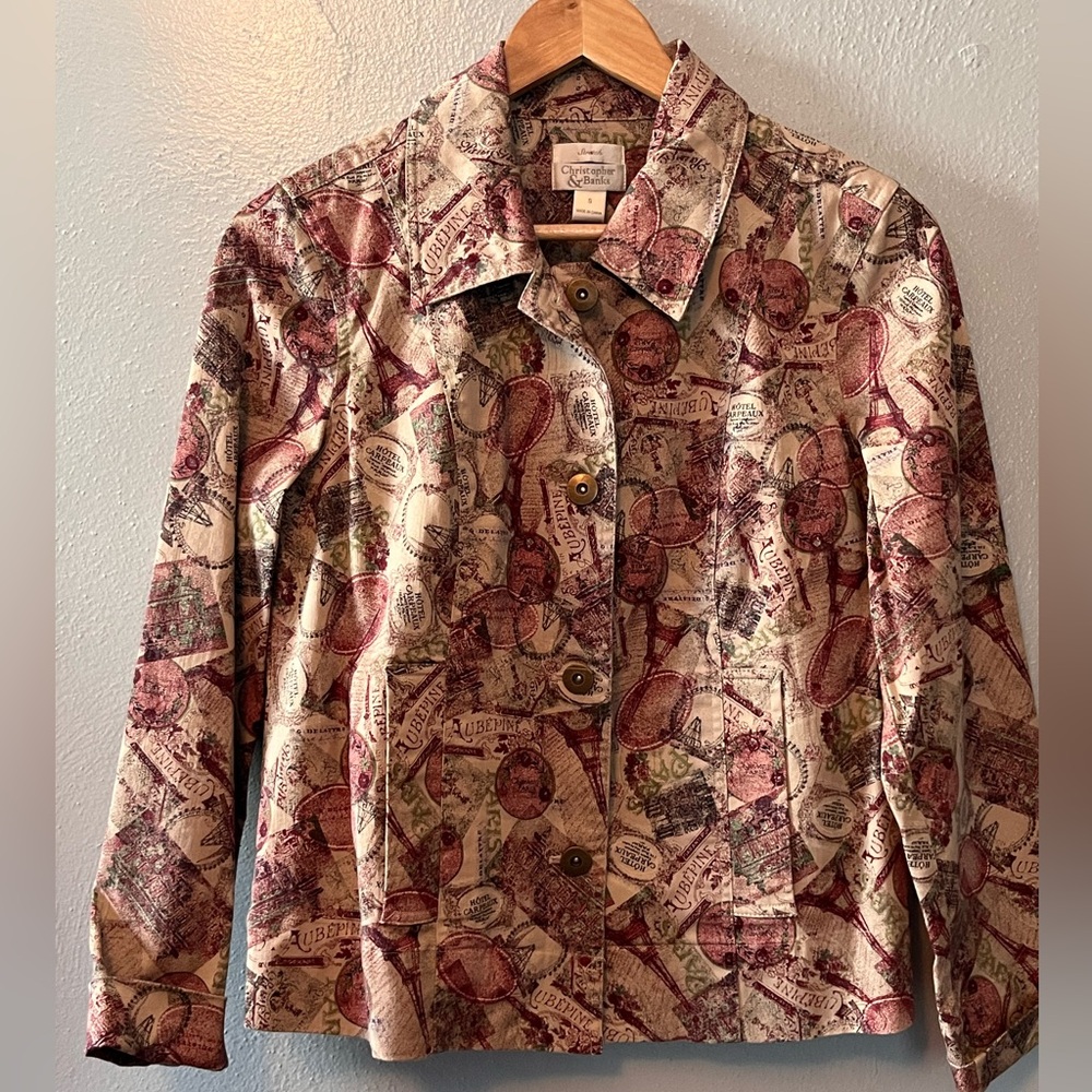 Christopher & Banks Paris Theme Jean Style Jacket Cotton. Size S.